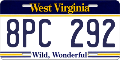 WV license plate 8PC292