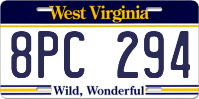 WV license plate 8PC294