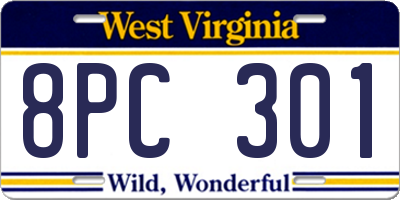 WV license plate 8PC301