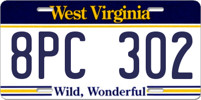 WV license plate 8PC302