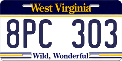 WV license plate 8PC303