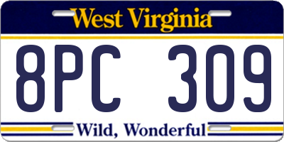 WV license plate 8PC309