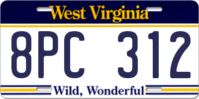 WV license plate 8PC312