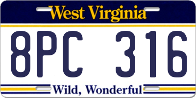 WV license plate 8PC316