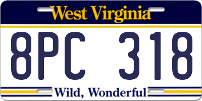 WV license plate 8PC318