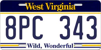 WV license plate 8PC343