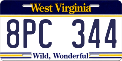 WV license plate 8PC344