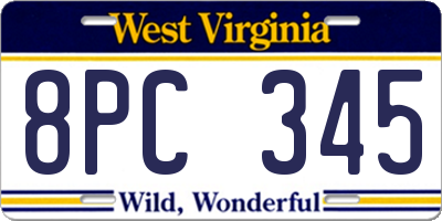 WV license plate 8PC345