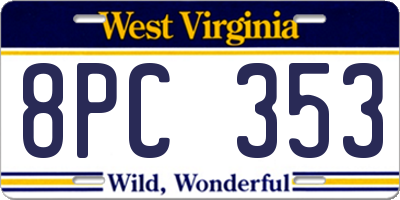 WV license plate 8PC353