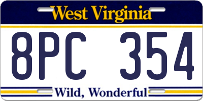 WV license plate 8PC354