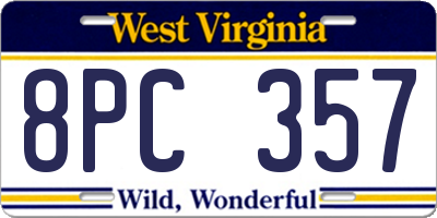 WV license plate 8PC357
