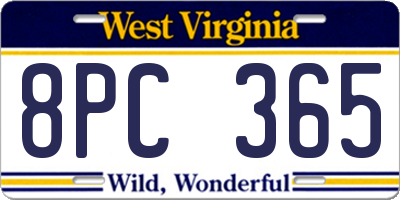 WV license plate 8PC365