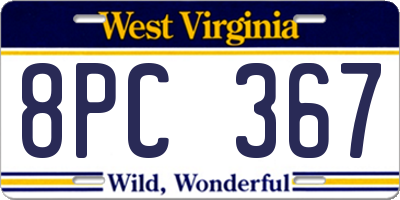 WV license plate 8PC367