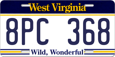 WV license plate 8PC368