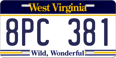 WV license plate 8PC381