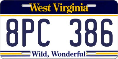 WV license plate 8PC386