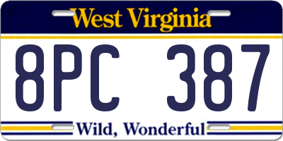 WV license plate 8PC387