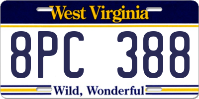 WV license plate 8PC388
