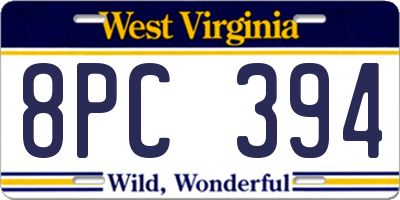 WV license plate 8PC394