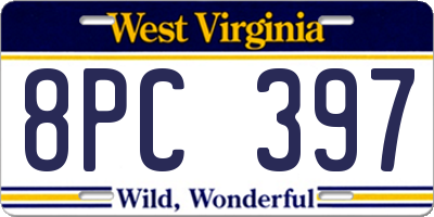WV license plate 8PC397