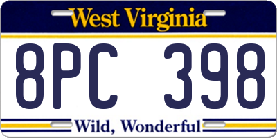 WV license plate 8PC398