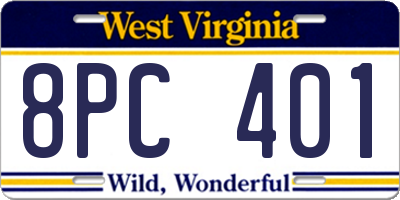 WV license plate 8PC401