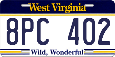 WV license plate 8PC402