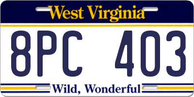 WV license plate 8PC403
