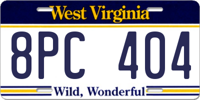 WV license plate 8PC404