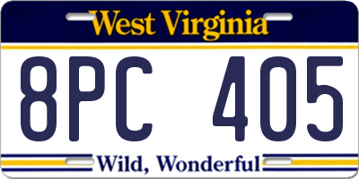 WV license plate 8PC405
