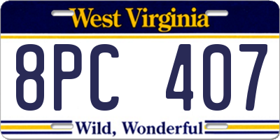 WV license plate 8PC407