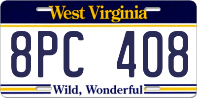 WV license plate 8PC408