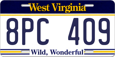 WV license plate 8PC409