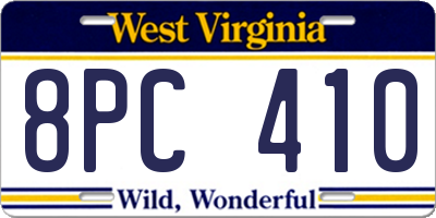 WV license plate 8PC410