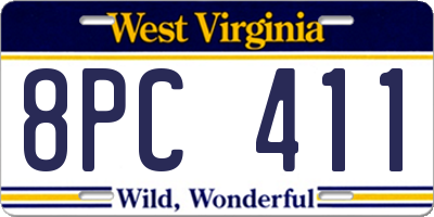 WV license plate 8PC411