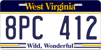 WV license plate 8PC412