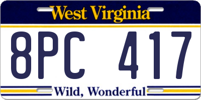 WV license plate 8PC417