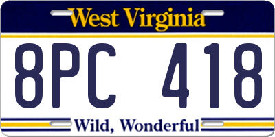 WV license plate 8PC418