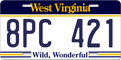 WV license plate 8PC421
