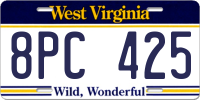 WV license plate 8PC425