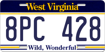 WV license plate 8PC428