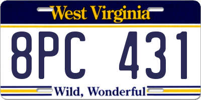 WV license plate 8PC431