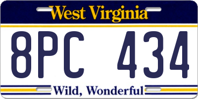 WV license plate 8PC434