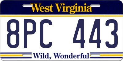 WV license plate 8PC443