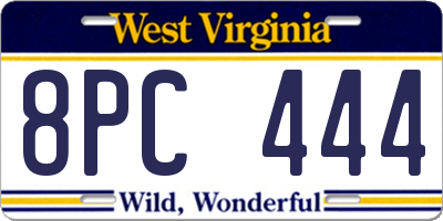 WV license plate 8PC444