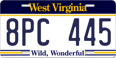 WV license plate 8PC445