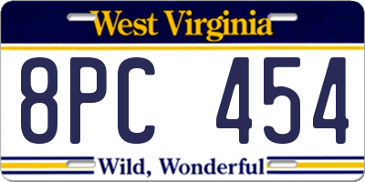 WV license plate 8PC454
