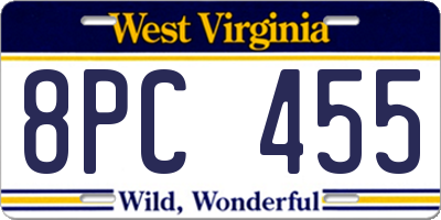 WV license plate 8PC455