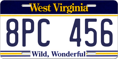 WV license plate 8PC456
