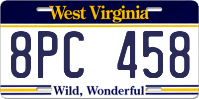 WV license plate 8PC458